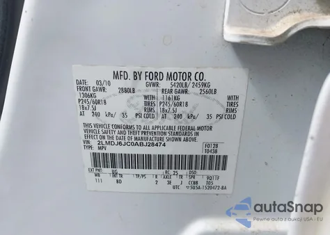 2010 Lincoln Mkx z USA, uszkodzony, nr VIN 2LMDJ6JC0ABJ28474